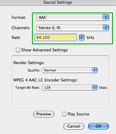 audio conversion settings AAC