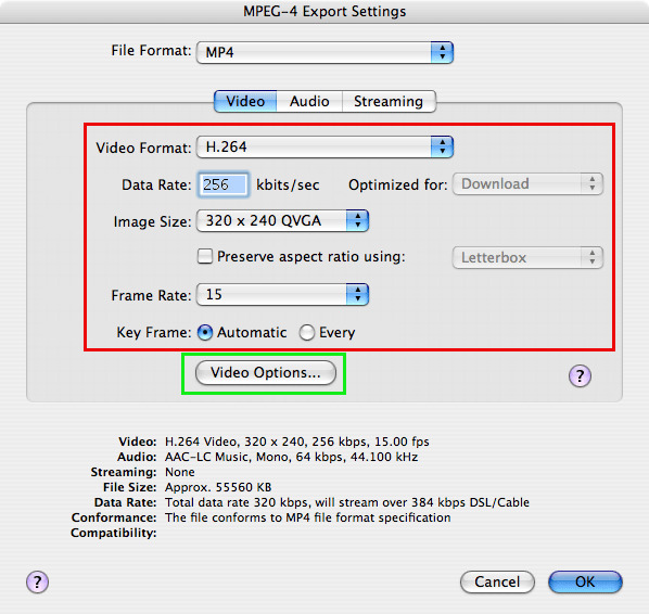 MP4 video conversion settings