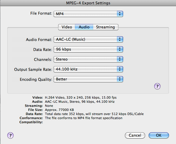 H.264 Audio Options